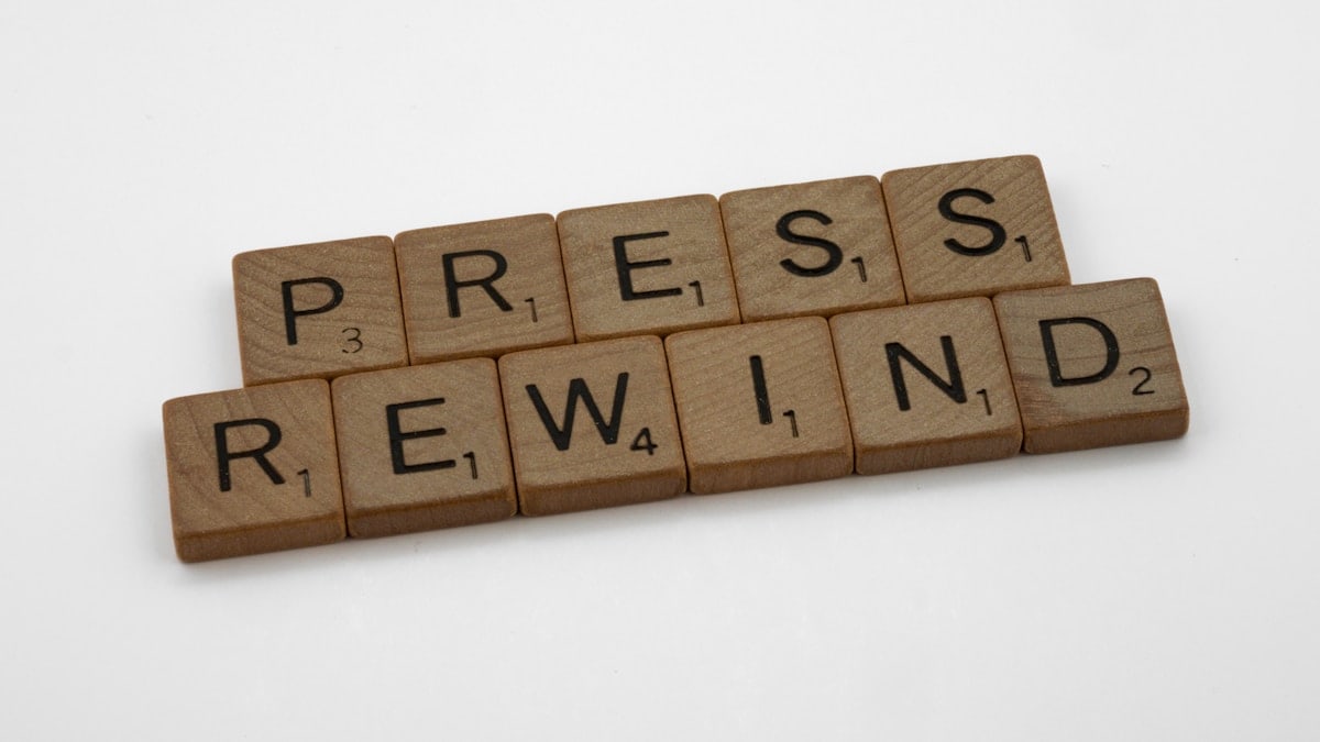 scrabble, scrabble pieces, lettering, letters, wood, scrabble tiles, white background, words, quote, letters, type, typography, design, layout, focus, bokeh, blur, photography, images, image, press rewind, rewind, stop, reenergise, sabbath, think, halt, start again, run away, flee,